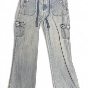 Light wash blue denim cargo jeans